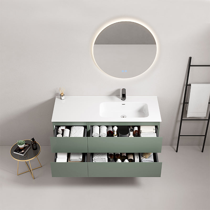 Mobile bagno sospeso 120 cm Verde Salvia Lavabo a Destra in Ceramica Specchio Tondo Retroilluminato - Fiji Paint