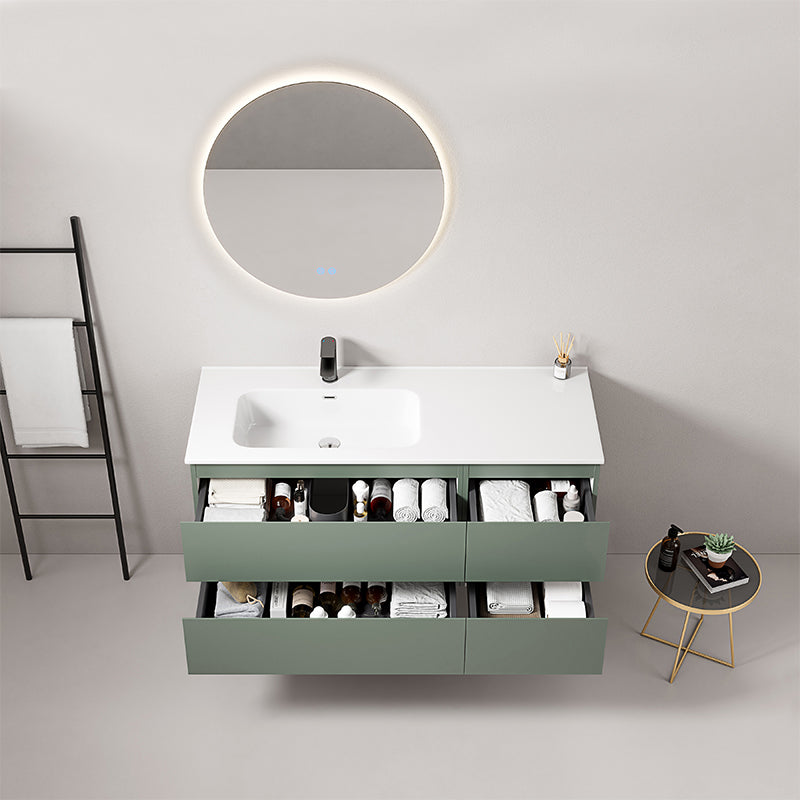 Mobile bagno sospeso 120 cm Verde Salvia Lavabo a Sinistra in Ceramica Specchio Tondo Retroilluminato - Fiji Paint
