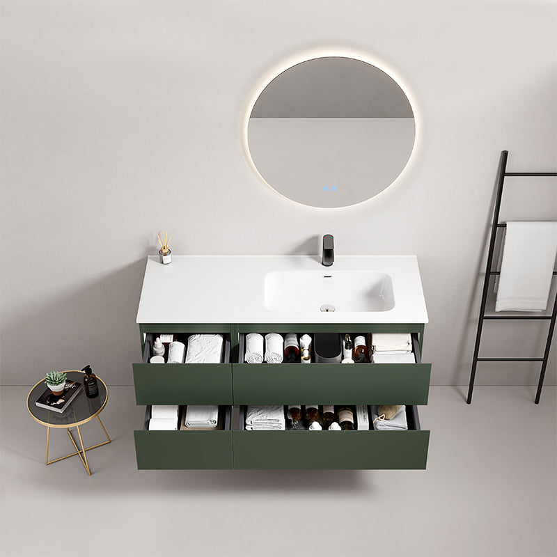 Mobile bagno sospeso 120 cm Verde Comodoro Lavabo a Destra in Ceramica Specchio Tondo Retroilluminato - Fiji Paint