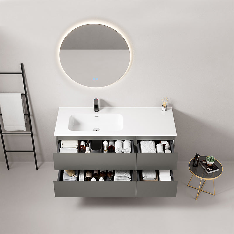 Mobile bagno sospeso 120 cm Grigio Londra Lavabo a Sinistra in Ceramica Specchio Tondo Retroilluminato - Fiji Paint