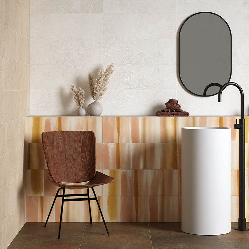 Natural Unrectified Cement Effect Ceramic Wall Tile 25x75 9.5mm Materia Wall Decor Nuance Warm - Herberia