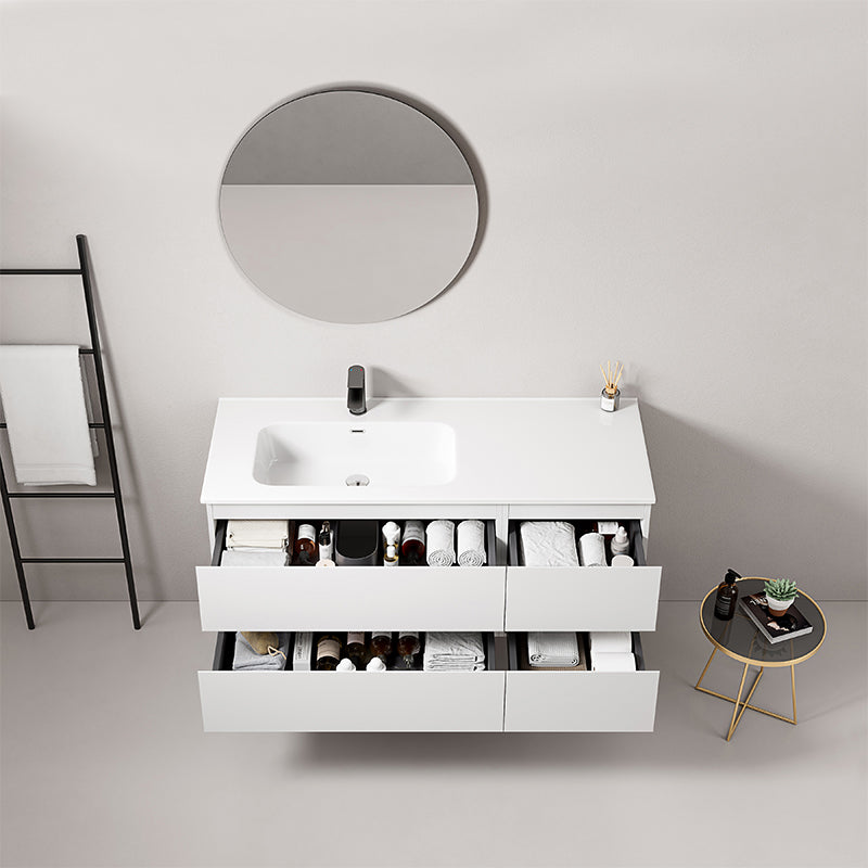 Mobile bagno sospeso 120 cm Bianco Lavabo a Sinistra in Ceramica Specchio Tondo - Fiji Paint