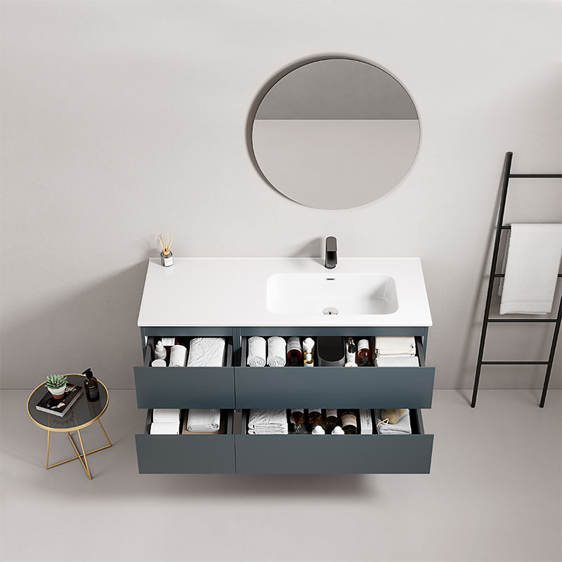 Mobile bagno sospeso 120 cm Blu Mare Lavabo a Destra in Ceramica Specchio Tondo - Fiji Paint