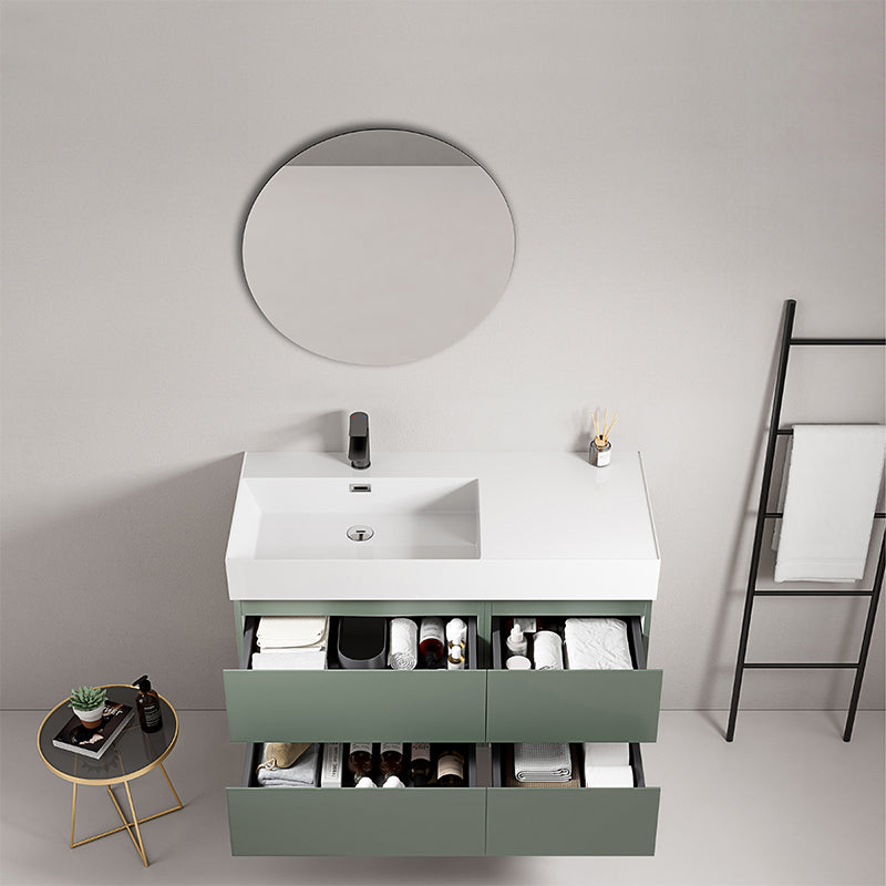 Mobile bagno sospeso 100 cm Verde Salvia Lavabo a Sinistra in Resina Specchio Tondo - Fiji Paint