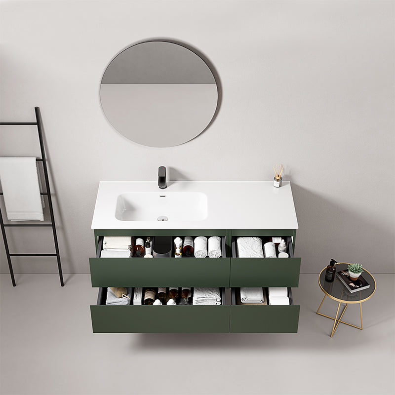 Mobile bagno sospeso 120 cm Verde Comodoro Lavabo a Sinistra in Ceramica Specchio Tondo - Fiji Paint
