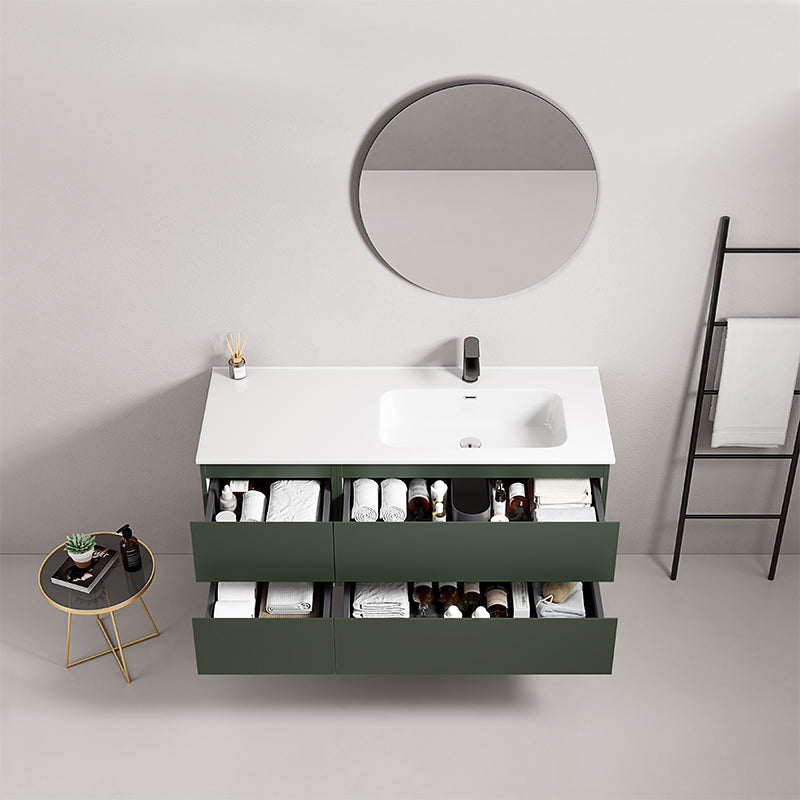Mobile bagno sospeso 120 cm Verde Comodoro Lavabo a Destra in Ceramica Specchio Tondo - Fiji Paint