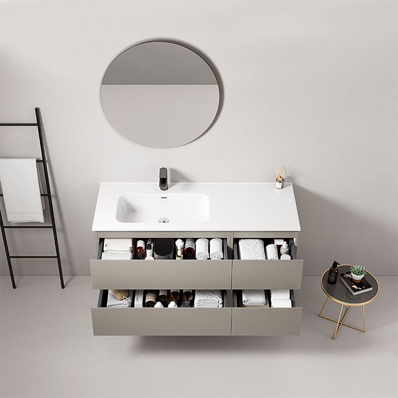 Mobile bagno sospeso 120 cm Grigio Cenere Lavabo a Sinistra in Ceramica Specchio Tondo - Fiji Paint