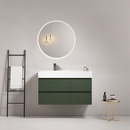 Mobile bagno sospeso 100 cm Verde Comodoro Lavabo a Sinistra in Resina Specchio Tondo Retroilluminato - Fiji Paint