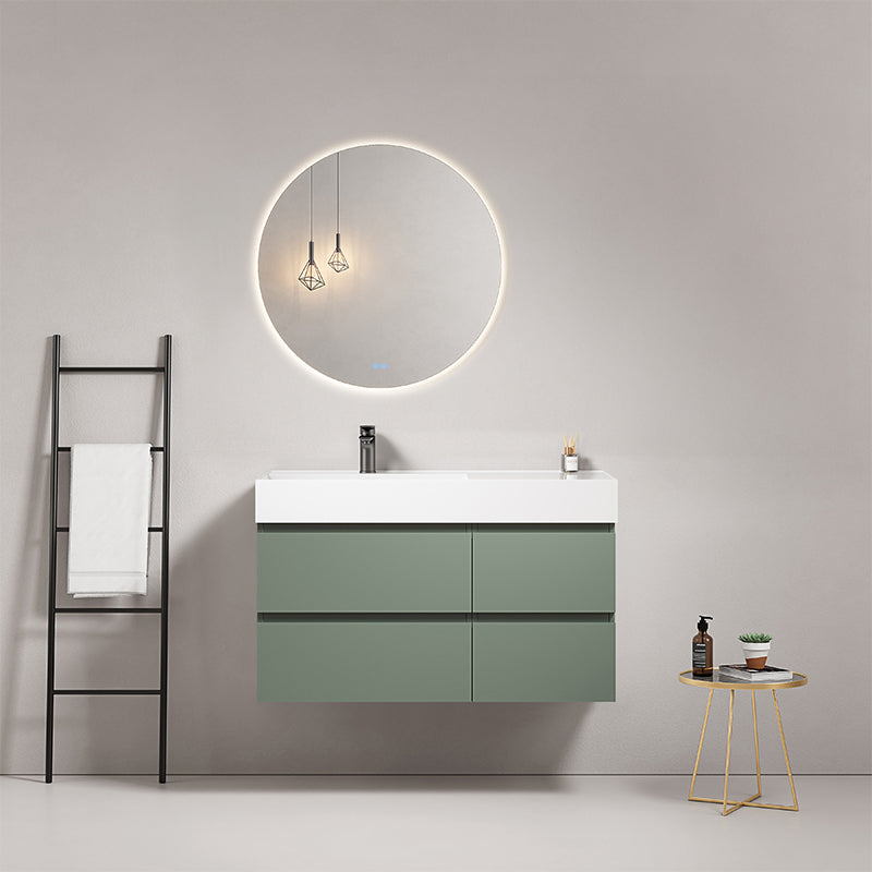 Mobile bagno sospeso 100 cm Verde Salvia Lavabo a Sinistra in Resina Specchio Tondo Retroilluminato - Fiji Paint