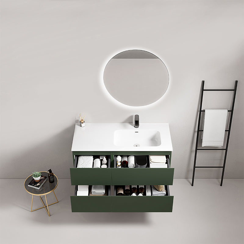 Mobile bagno sospeso 100 cm Verde Comodoro Lavabo a Destra in Ceramica Specchio Tondo Retroilluminato - Fiji Paint