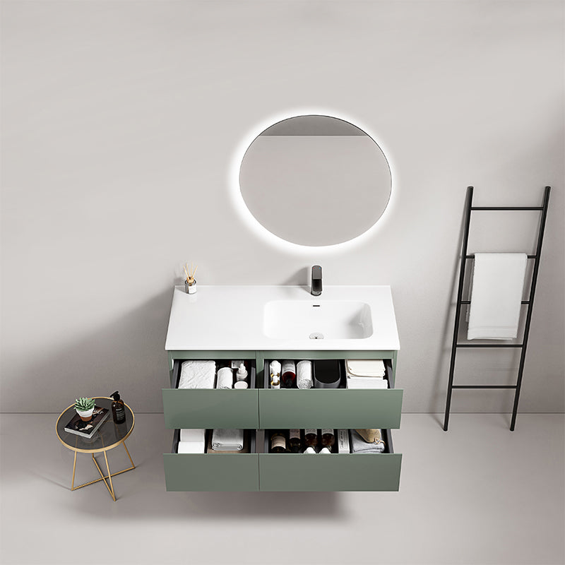 Mobile bagno sospeso 100 cm Verde Salvia Lavabo a Destra in Ceramica Specchio Tondo Retroilluminato - Fiji Paint