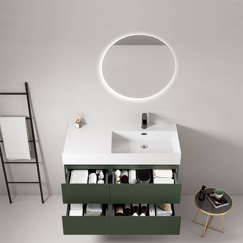 Mobile bagno sospeso 100 cm Verde Comodoro Lavabo a Destra in Resina Specchio Tondo Retroilluminato - Fiji Paint
