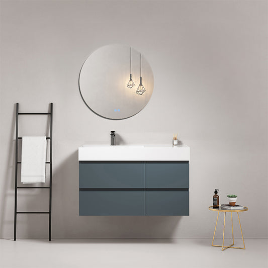 Mobile bagno sospeso 100 cm Blu Mare Lavabo a Sinistra in Resina Specchio Tondo - Fiji Paint