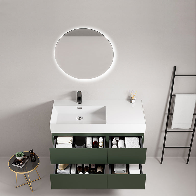 Mobile bagno sospeso 100 cm Verde Comodoro Lavabo a Sinistra in Resina Specchio Tondo Retroilluminato - Fiji Paint