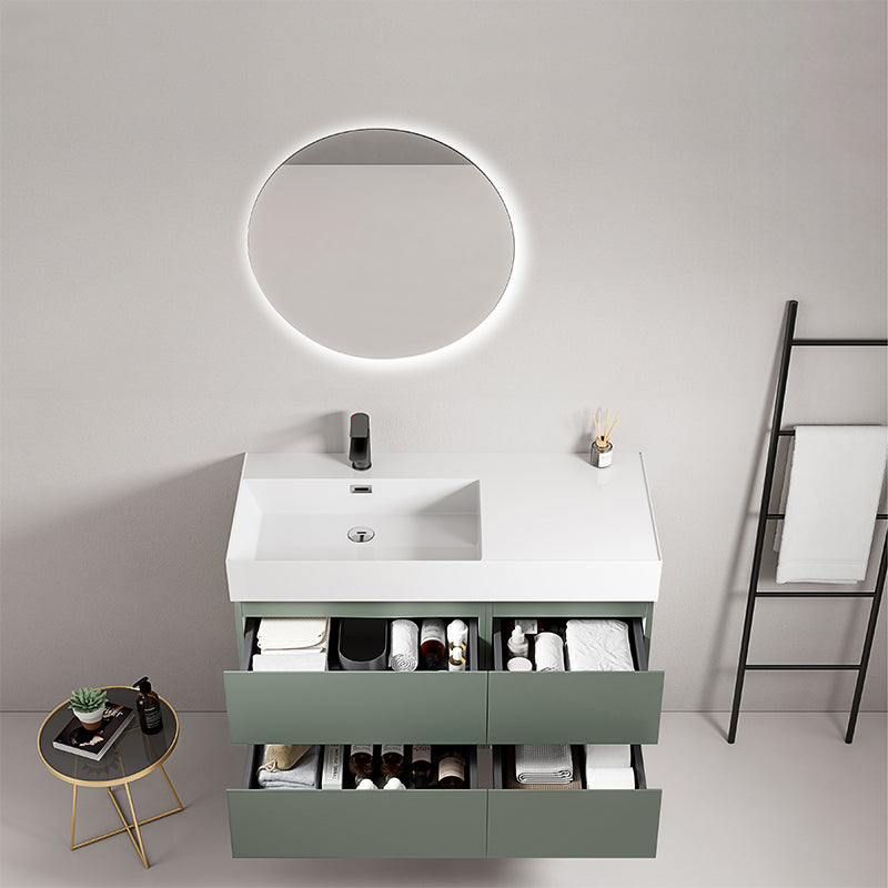 Mobile bagno sospeso 100 cm Verde Salvia Lavabo a Sinistra in Resina Specchio Tondo Retroilluminato - Fiji Paint
