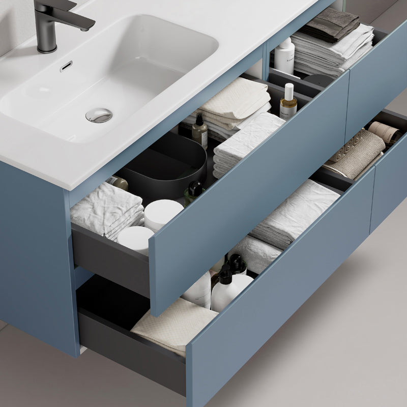 Mobile bagno sospeso 140 cm Blu Avio Lavabo a Sinistra in Resina Senza Specchio - Fiji Paint