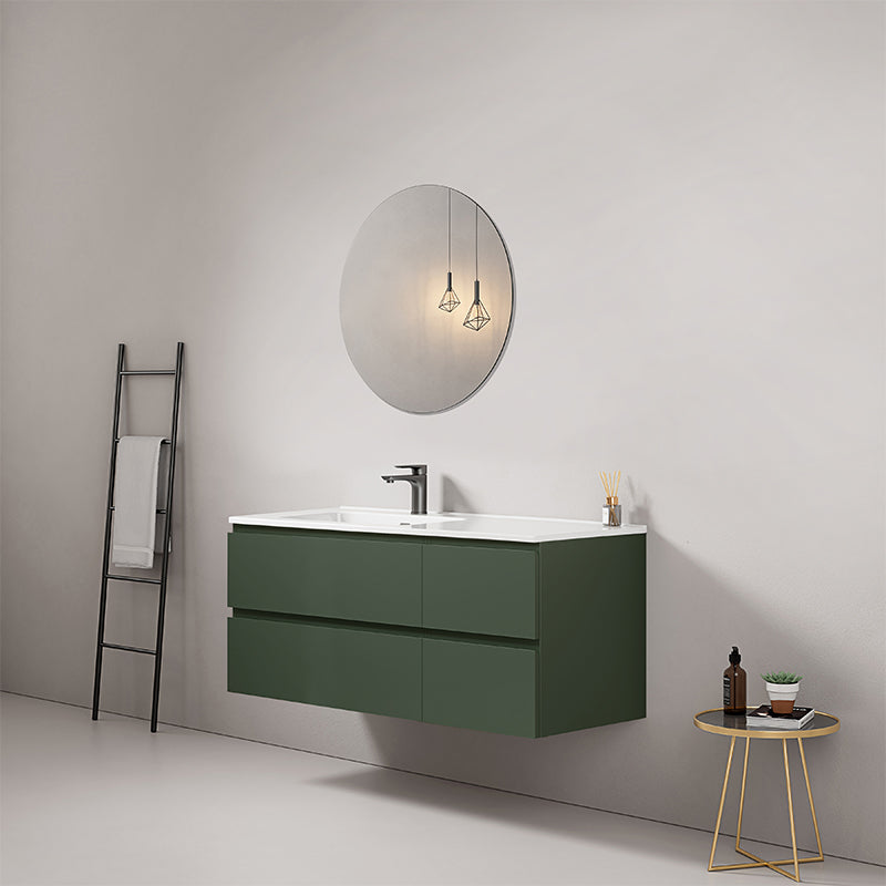 Mobile bagno sospeso 120 cm Verde Comodoro Lavabo a Sinistra in Ceramica Specchio Tondo - Fiji Paint
