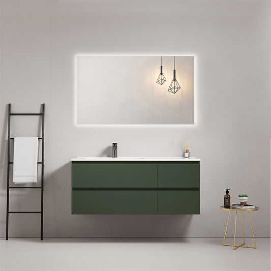 Mobile bagno sospeso 120 cm Verde Comodoro Lavabo a Sinistra in Ceramica Specchio Quadro Retroilluminato - Fiji Paint
