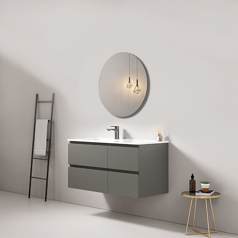 Mobile bagno sospeso 100 cm Grigio Londra Lavabo a Sinistra in Ceramica Specchio Tondo - Fiji Paint