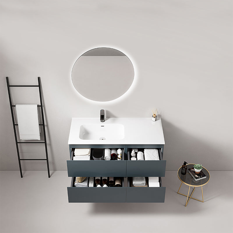 Mobile bagno sospeso 100 cm Blu Mare Lavabo a Sinistra in Ceramica Specchio Tondo Retroilluminato - Fiji Paint
