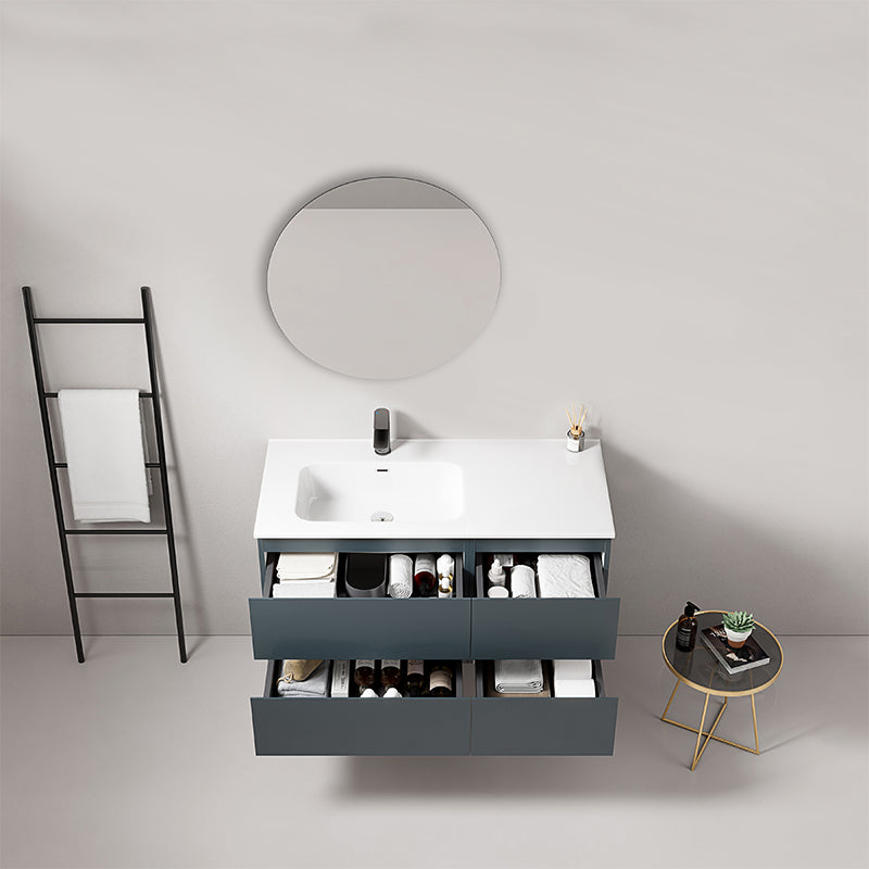 Mobile bagno sospeso 100 cm Blu Mare Lavabo a Sinistra in Ceramica Specchio Tondo - Fiji Paint