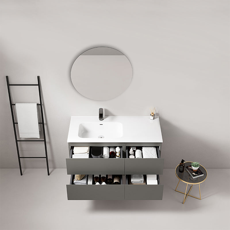 Mobile bagno sospeso 100 cm Grigio Londra Lavabo a Sinistra in Ceramica Specchio Tondo - Fiji Paint