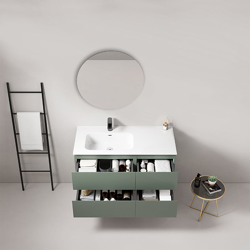 Mobile bagno sospeso 100 cm Verde Salvia Lavabo a Sinistra in Ceramica Specchio Tondo - Fiji Paint