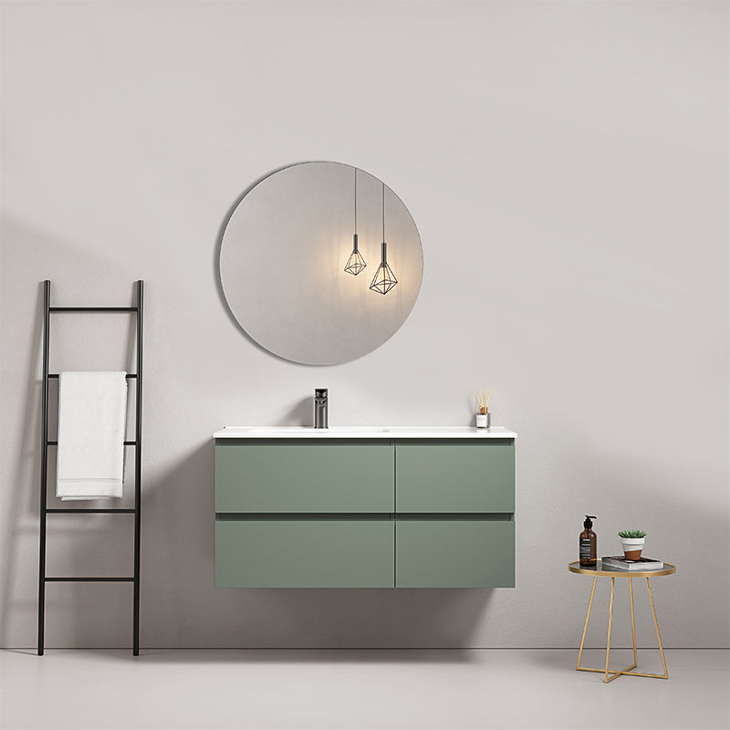 Mobile bagno sospeso 100 cm Verde Salvia Lavabo a Sinistra in Ceramica Specchio Tondo - Fiji Paint