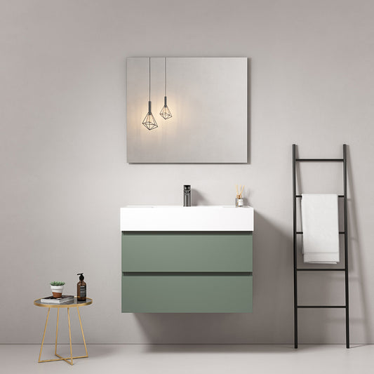 Mobile bagno sospeso 100 cm Verde Salvia Lavabo in Resina Specchio Quadro - Fiji Paint
