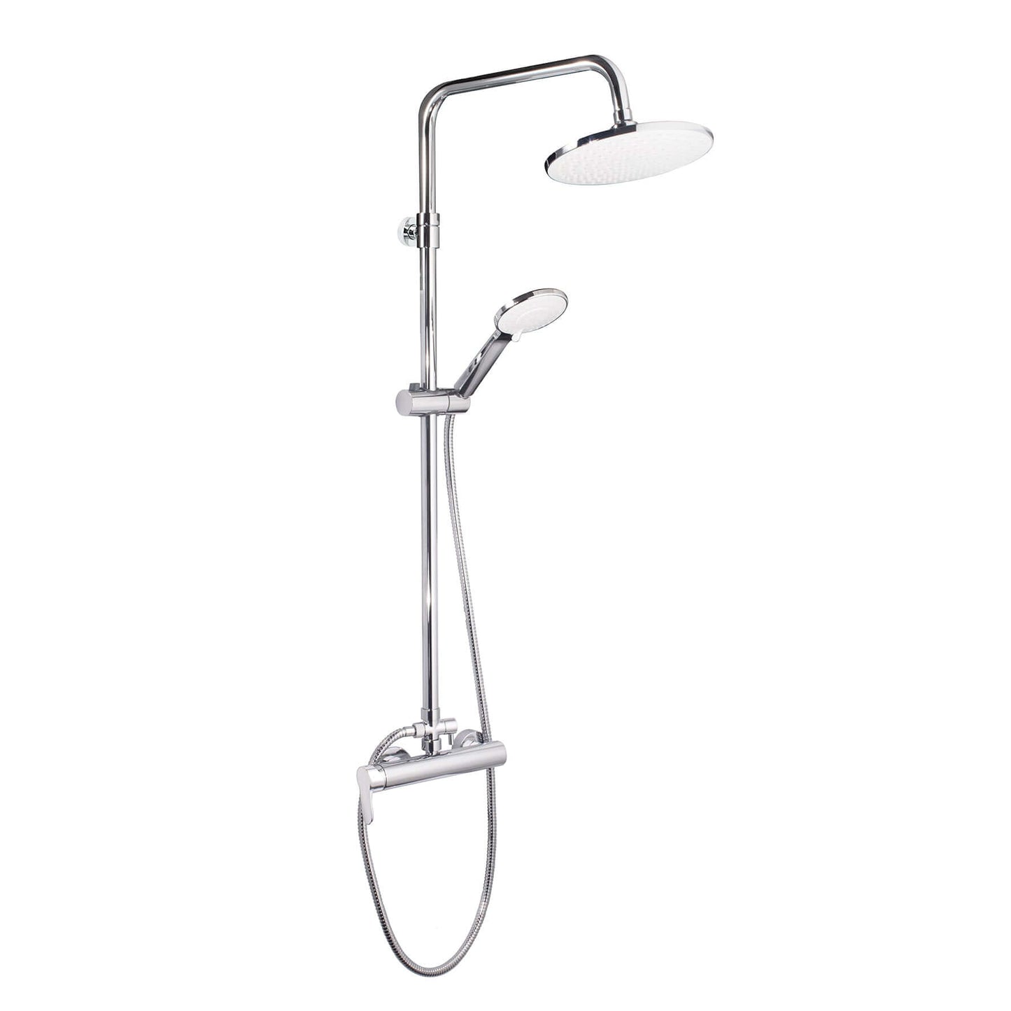 Colonna doccia con doccino a 3 getti, finitura cromata, design moderno e funzionale per ambienti eleganti.