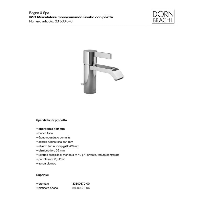 Miscelatore Lavabo Cromo Con Piletta Imo - Dornbracht (25673900)
