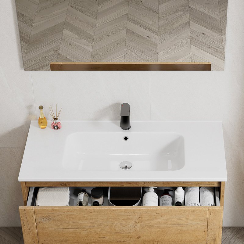 Mobile Bagno Sospeso 100 cm Oak con Specchio con Lampada Led Barcelona – Spazio