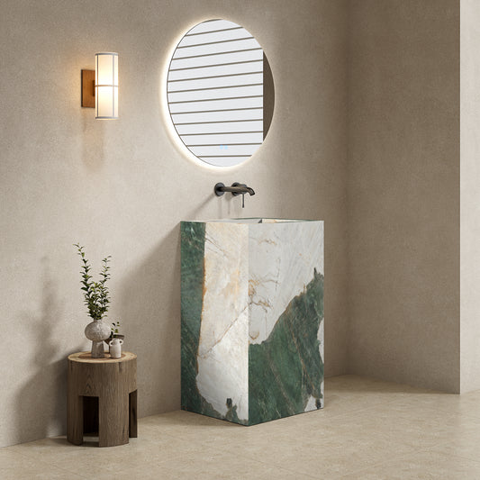 Lavabo Freestanding in Gres Lucido Heritage Aqua 60 cm Specchio Tondo Retroilluminato - Pedestal