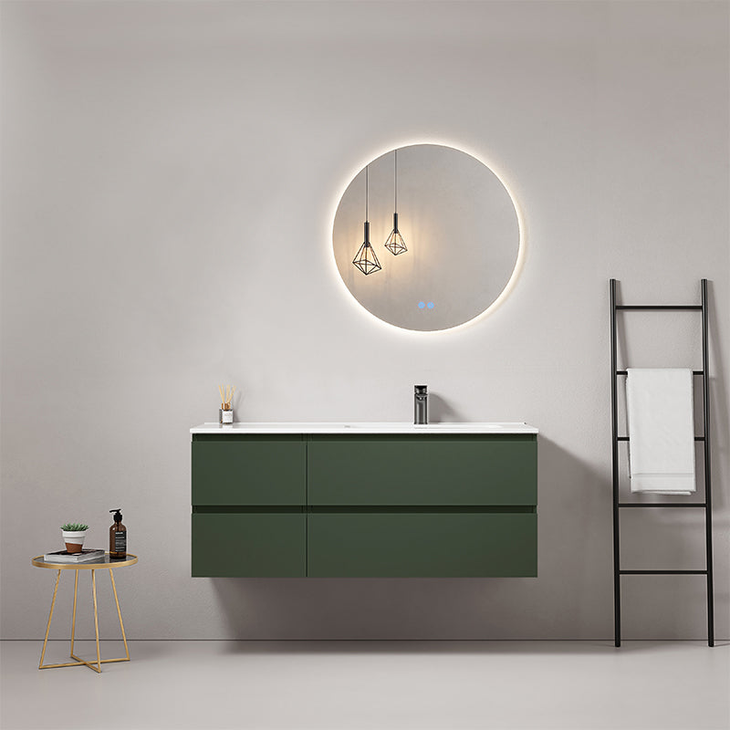 Mobile bagno sospeso 120 cm Verde Comodoro Lavabo a Destra in Ceramica Specchio Tondo Retroilluminato - Fiji Paint