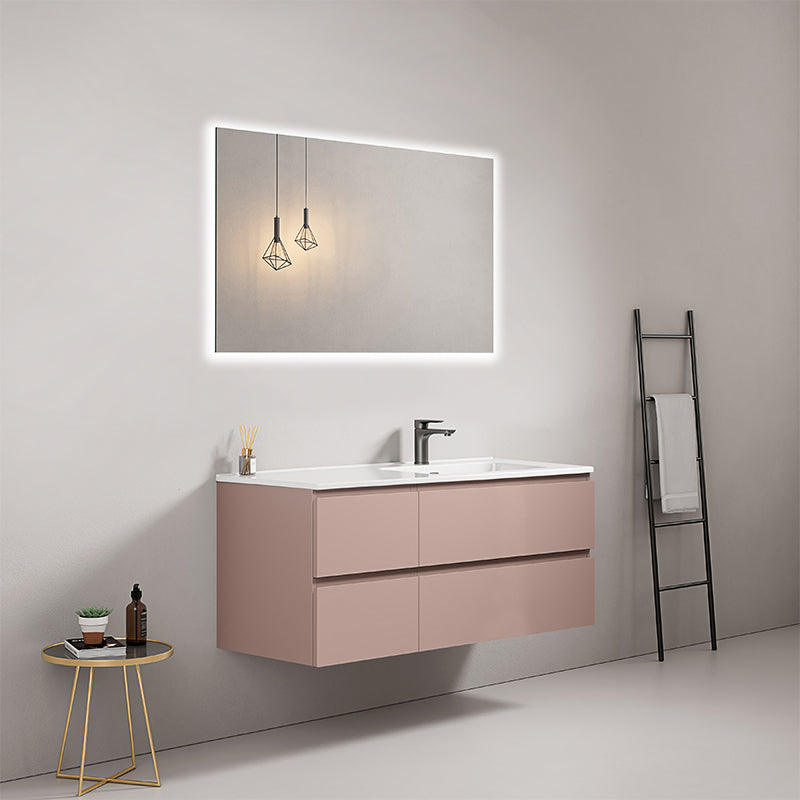 Mobile bagno sospeso 120 cm Rosa Retro Lavabo a Destra in Ceramica Specchio Quadro Retroilluminato - Fiji Paint