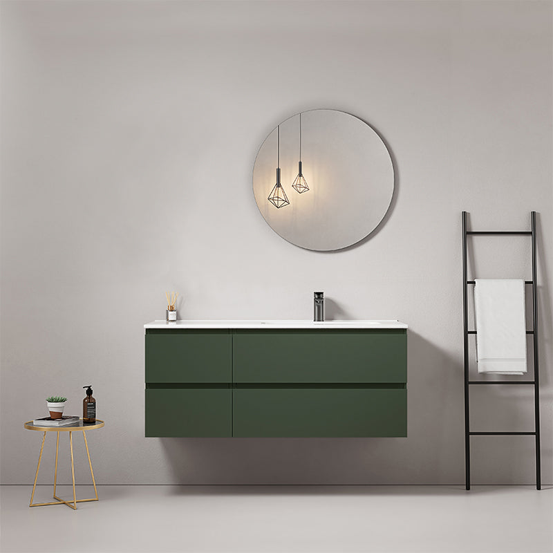 Mobile bagno sospeso 120 cm Verde Comodoro Lavabo a Destra in Ceramica Specchio Tondo - Fiji Paint