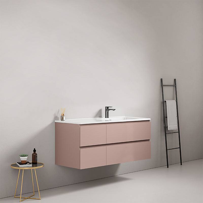 Mobile bagno sospeso 120 cm Rosa Retro Lavabo a Destra in Ceramica Senza Specchio - Fiji Paint