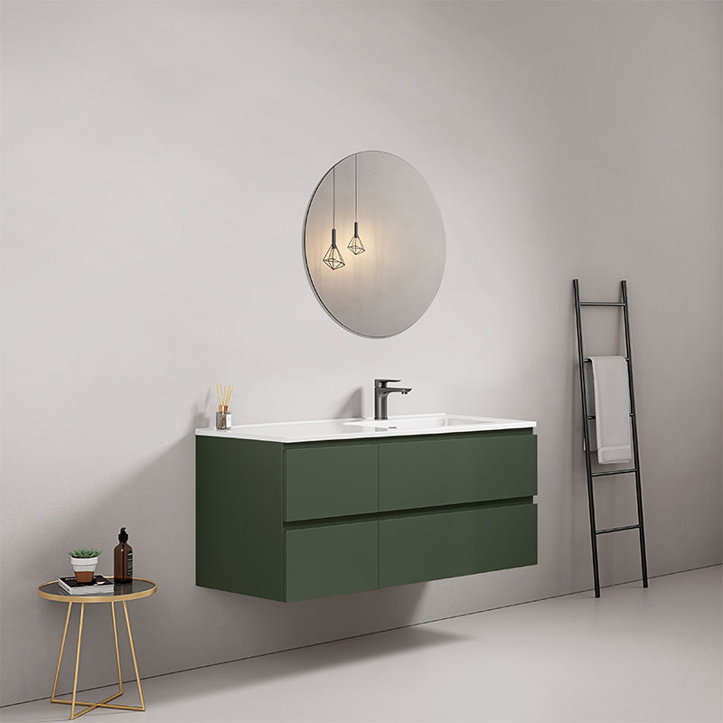 Mobile bagno sospeso 120 cm Verde Comodoro Lavabo a Destra in Ceramica Specchio Tondo - Fiji Paint