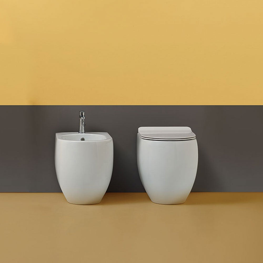 Coppia Sanitari Filo Muro Senza Brida Flo 52 Bianco con Coprivaso Slim Soft Close Incluso - Kerasan (25550547)