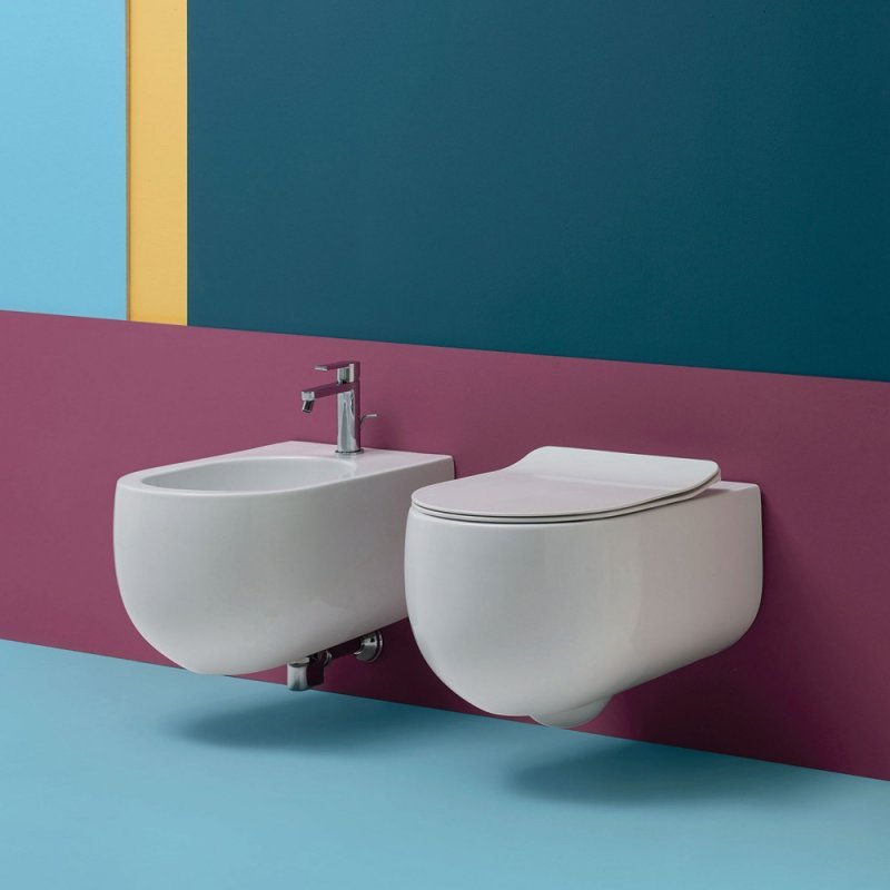 Wc Sospeso Senza Brida Flo 54 Bianco con Coprivaso Slim Soft Close Incluso - Kerasan (25550960)