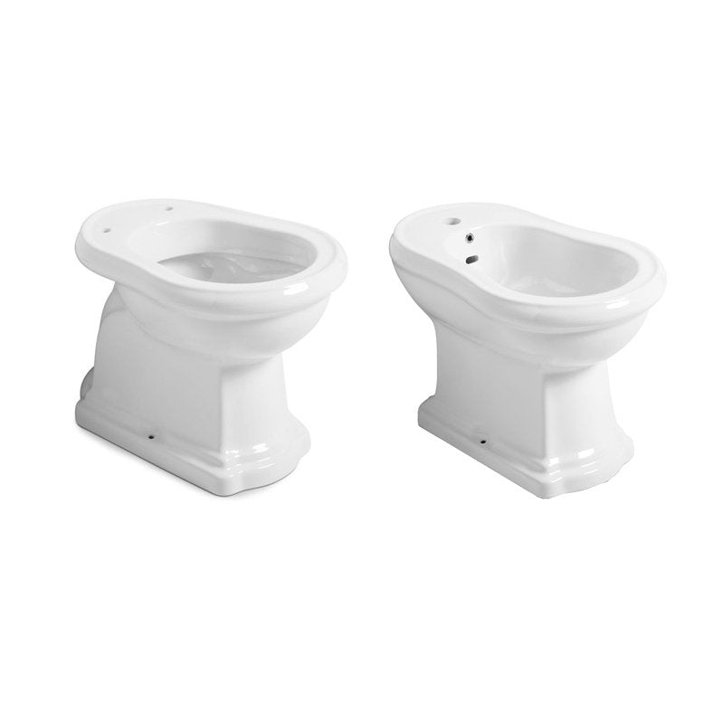 Coppia Sanitari Tradizionali Retrò Bianco con Scarico a Pavimento e Coprivaso Soft Close Incluso - Kerasan (25551080)