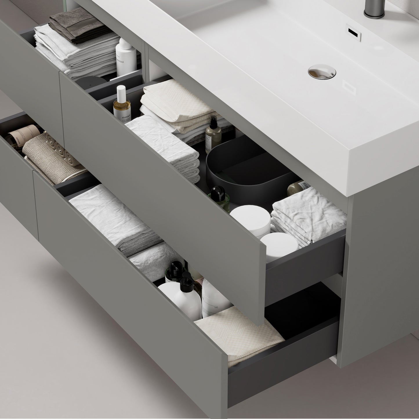 Mobile bagno sospeso 120 cm Grigio Londra Lavabo a Destra in Resina Senza Specchio - Fiji Paint