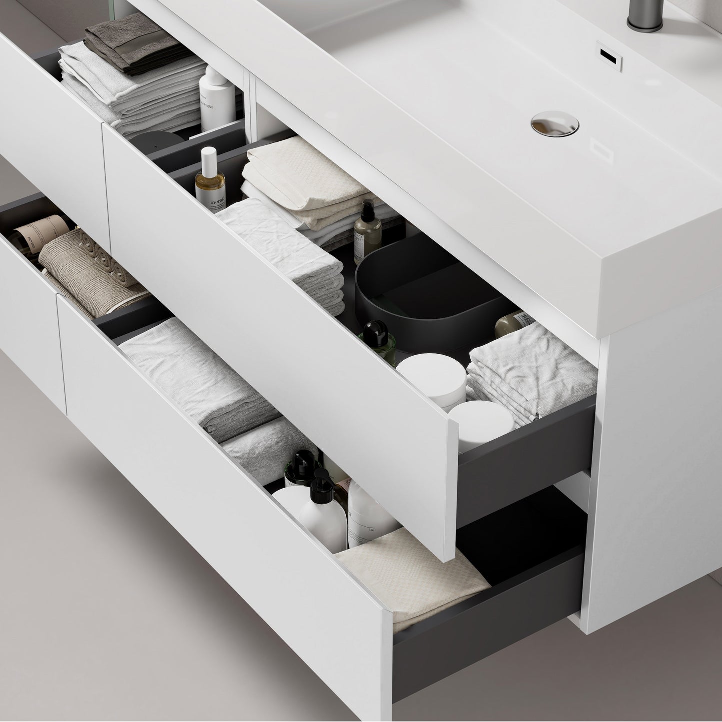 Mobile bagno sospeso 120 cm Bianco Lavabo a Destra in Resina Senza Specchio - Fiji Paint