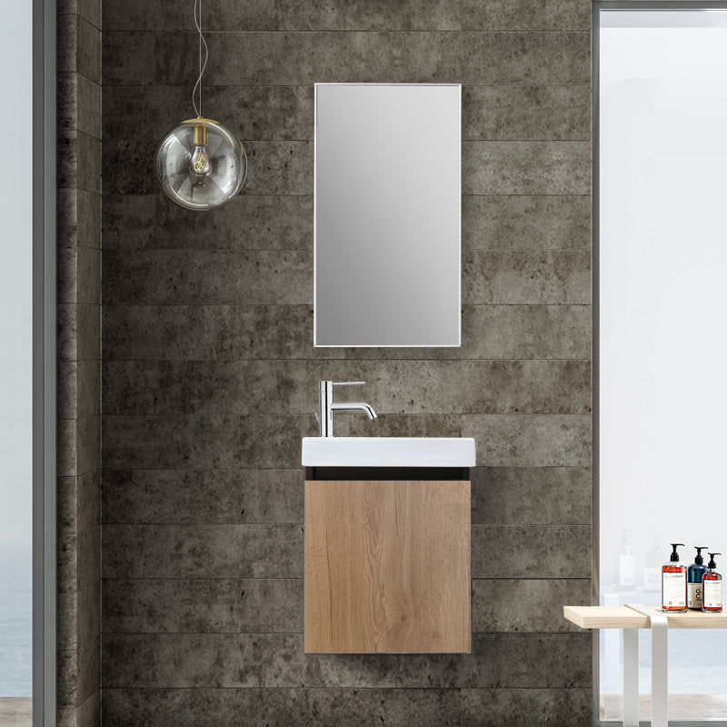 Mobile Bagno Sospeso 40 cm Rovere Brown con Specchio con Lampada Led Dublino - Spazio