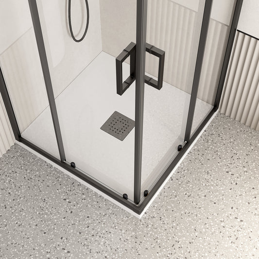 Box Doccia 110x120 cm Doppio Scorrevole Vetro Trasparente e Profilo Nero - Escape