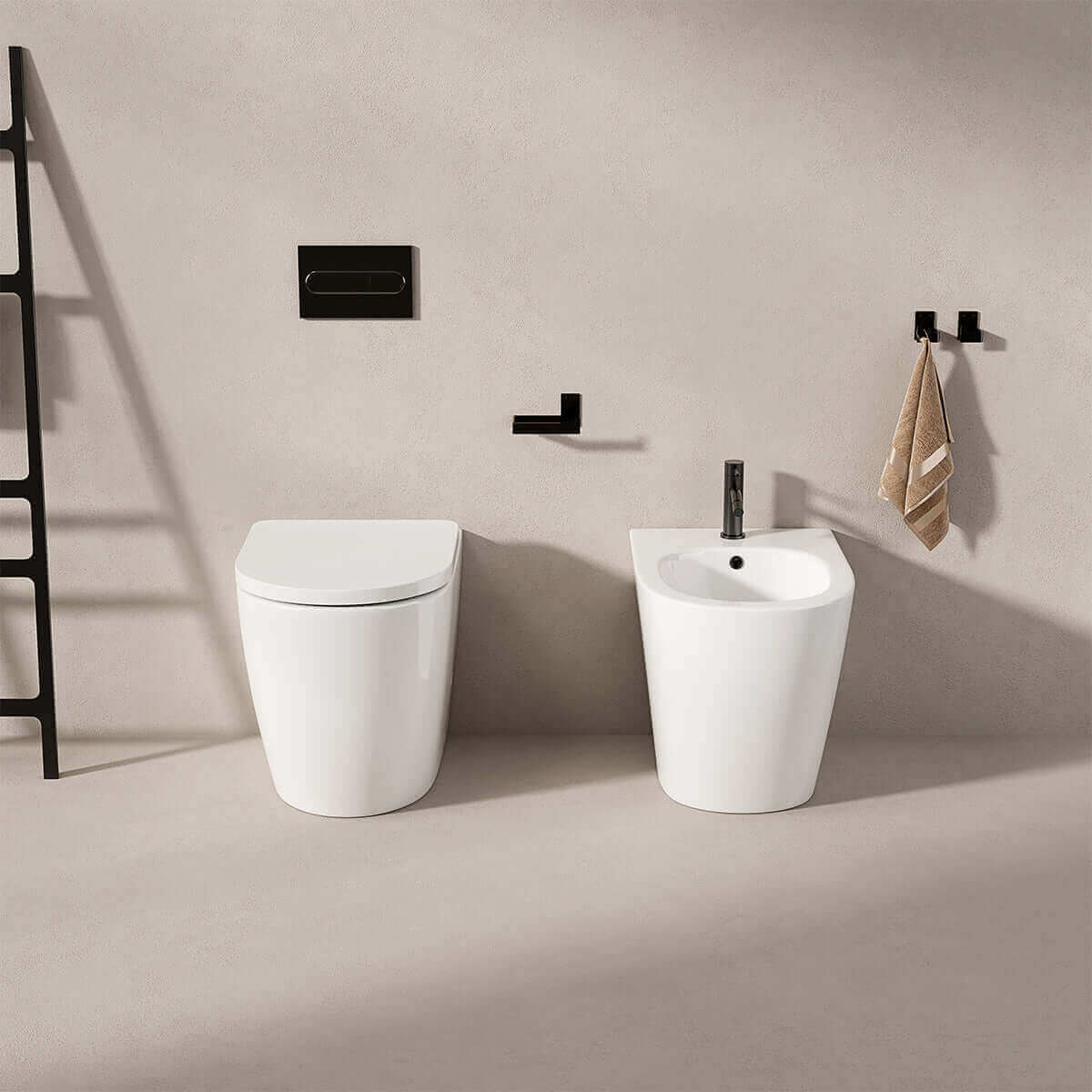 Vaso Filomuro Giada 52 Bianco Lucido e Coprivaso Soft Close - Meda
