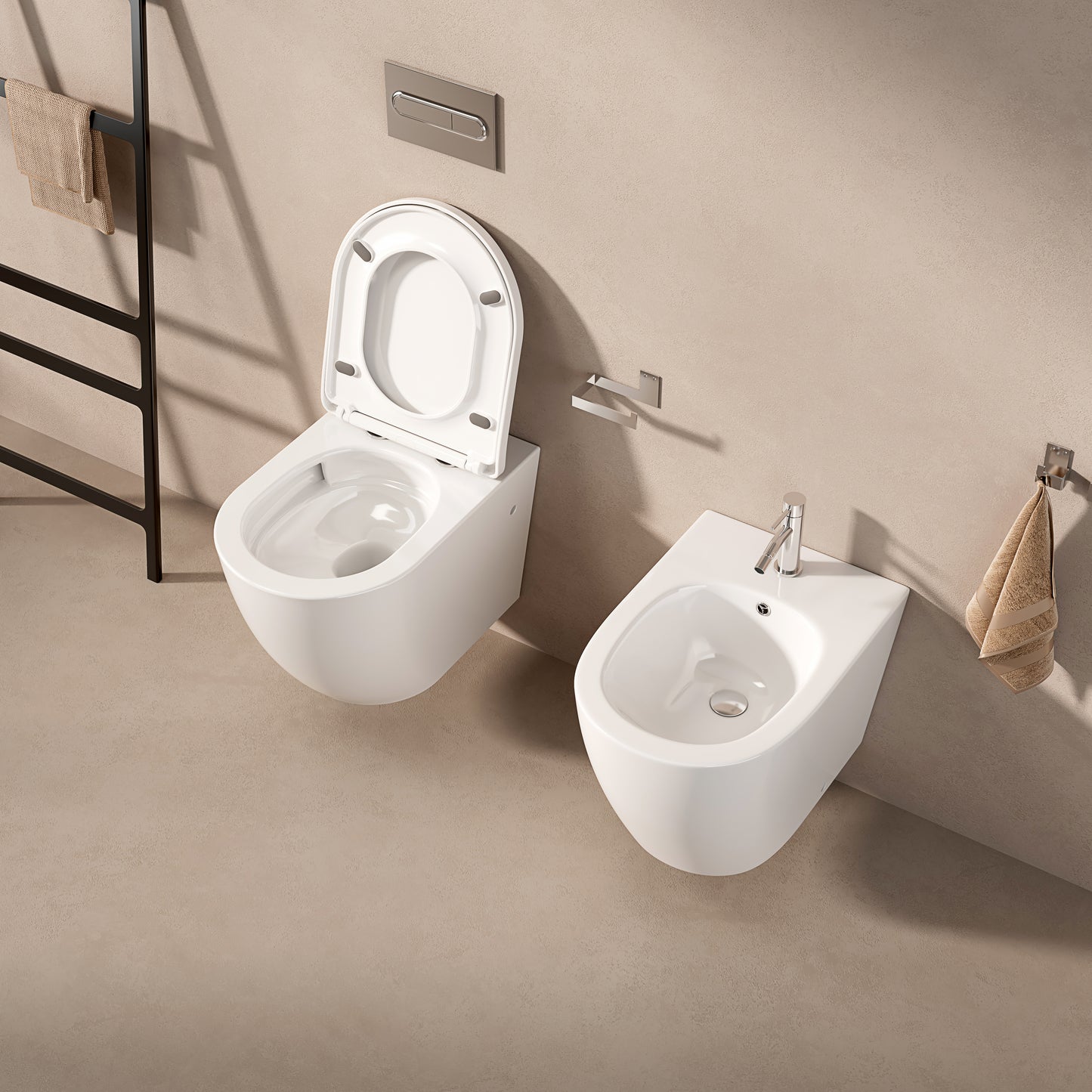 Coppia Sanitari Sospesi Giada 49 Senza Brida e Sedile Soft-Close Bianco Lucido - Meda