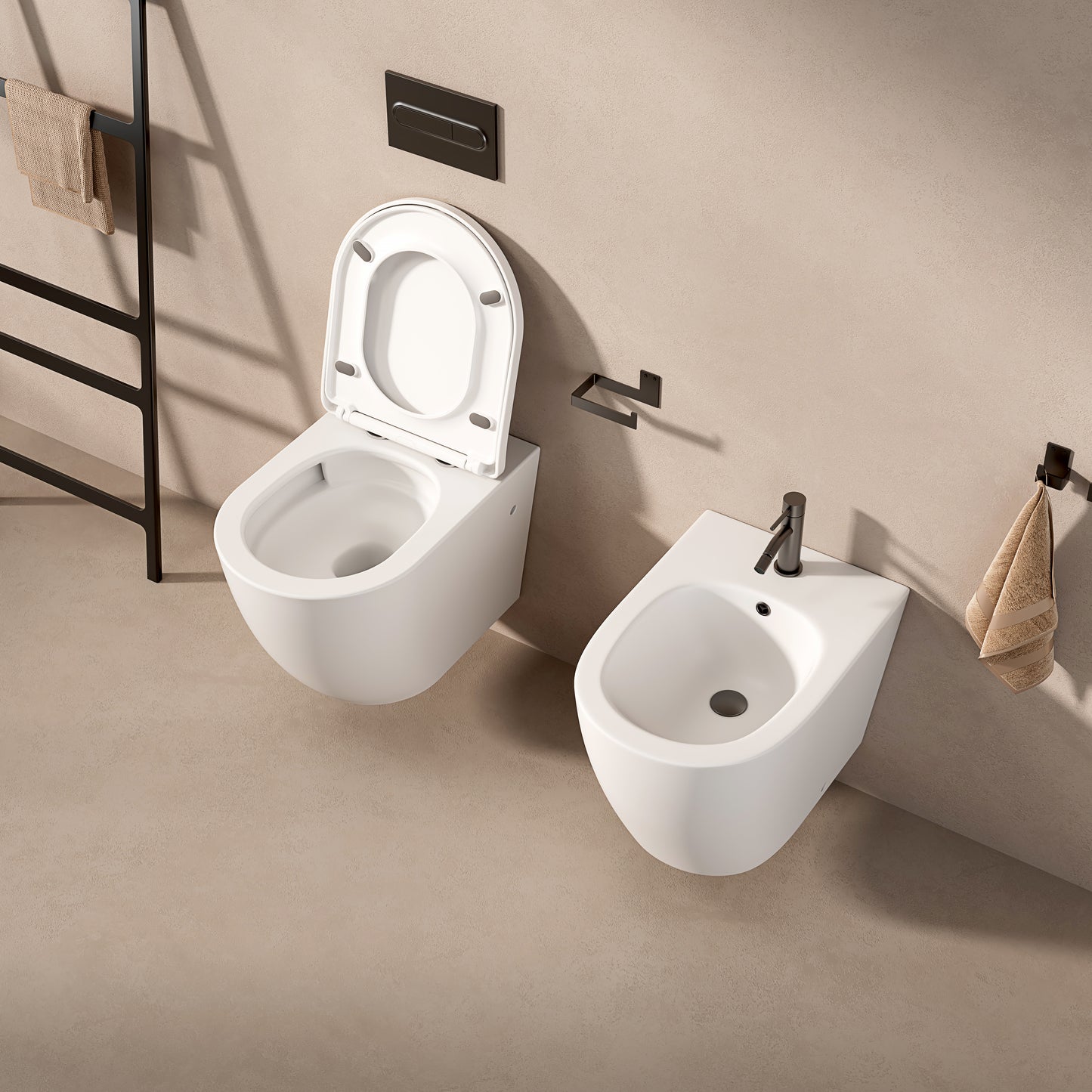 Coppia Sanitari Sospesi Giada 53 Scarico Tornado e Sedile Soft-Close Bianco Opaco - Meda