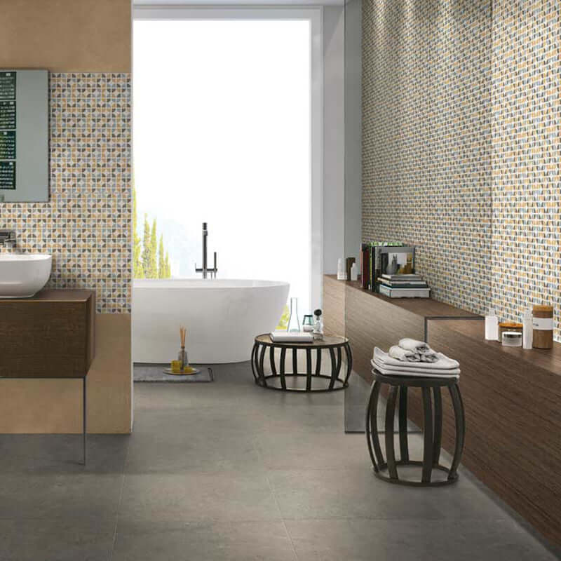 Gres Porcellanato Effetto Cemento Rettificato Grip 60x120 9mm Coffee Match up - Florim