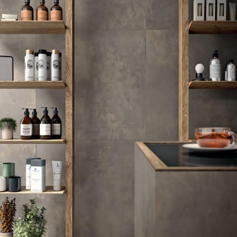Gres Porcellanato Effetto Cemento Rettificato Grip 80x80 20mm Antracite Corten Make - Gardenia Orchidea